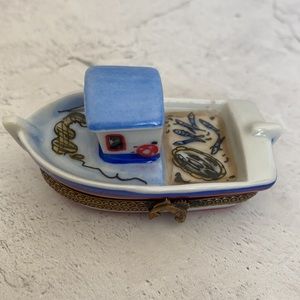Vintage Rare Limited Edition Limoges Fishing Boat. Numbered 52/1000